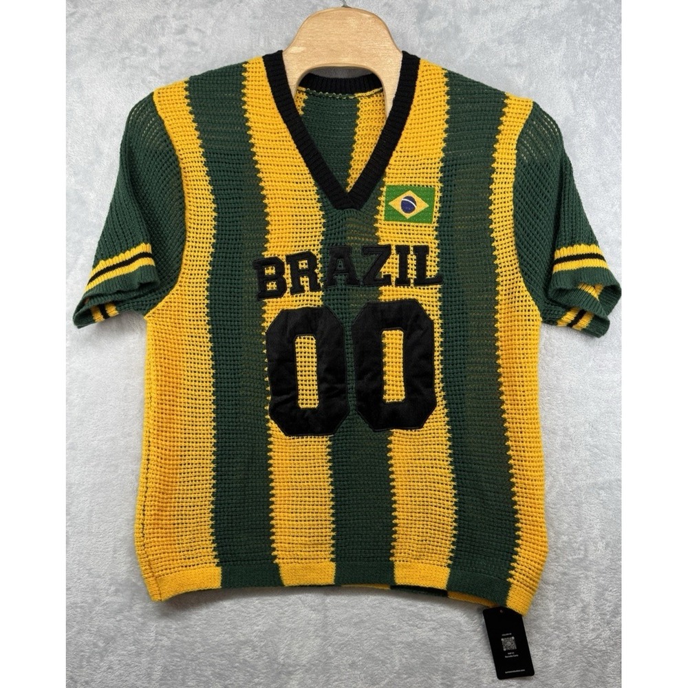 SUMWON Brazil National Team Varsity Syle Crochet V-Neck Women's Jersey Small NWT